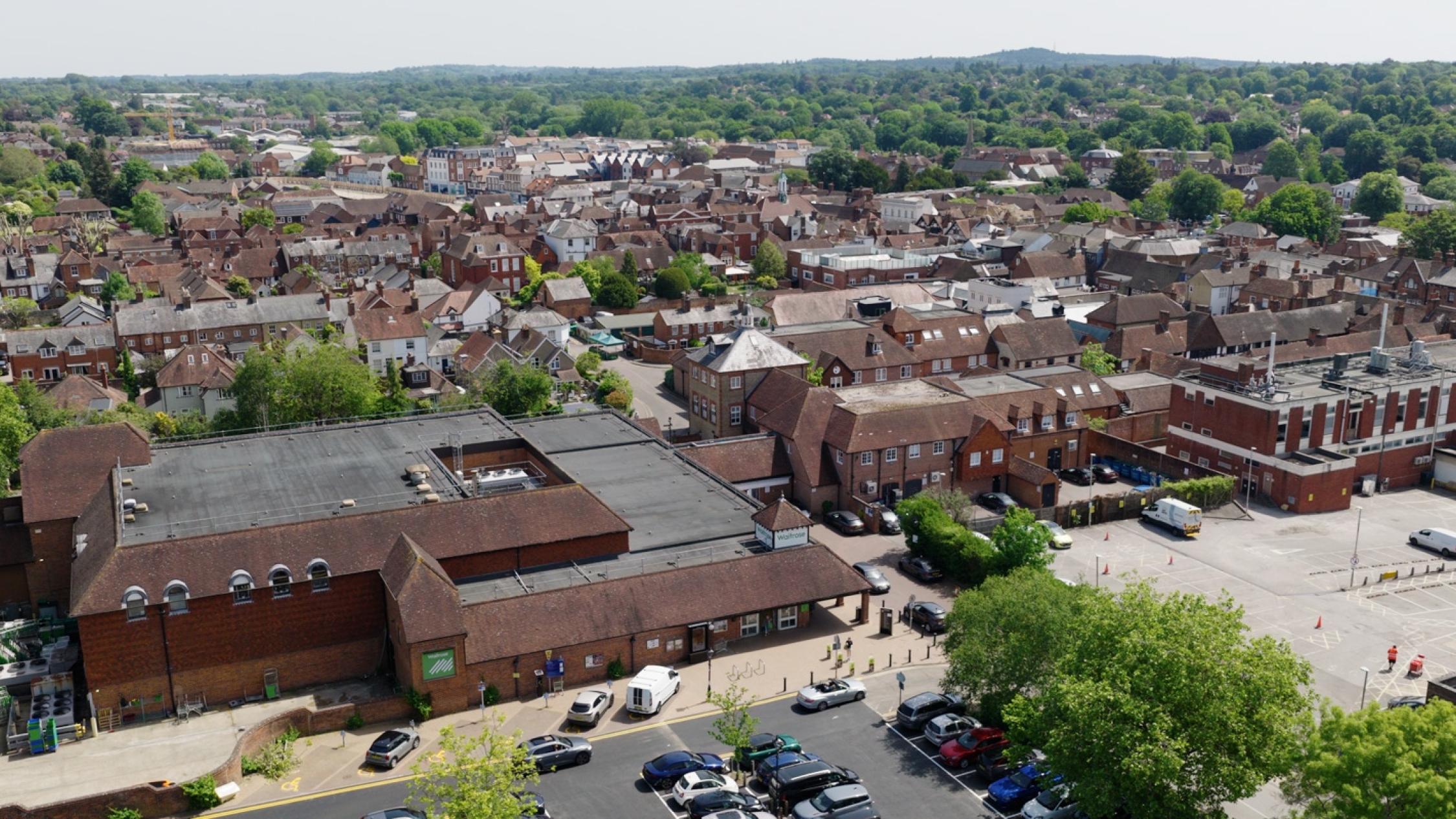 Aerial view of the historic retail and residential property