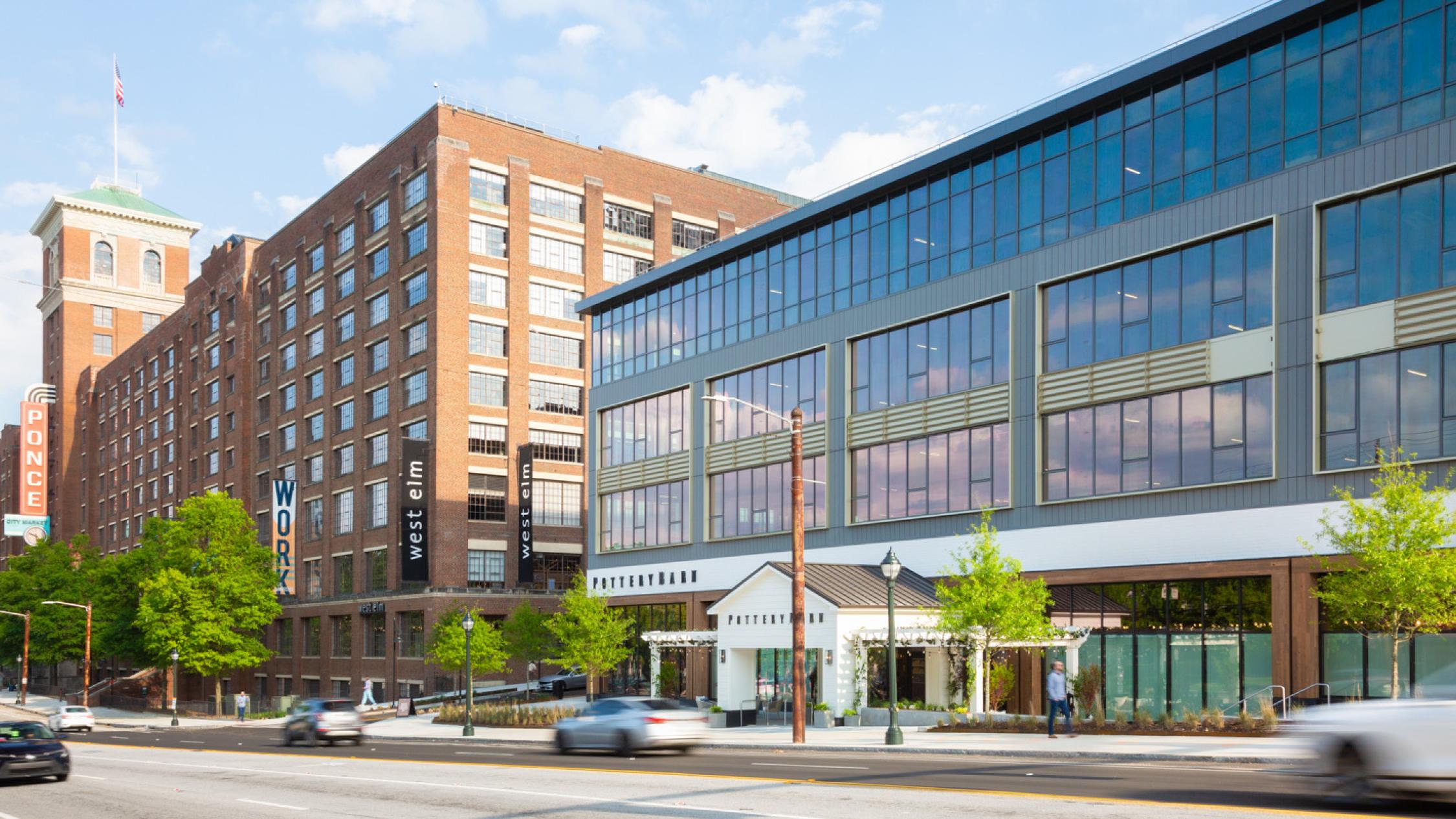 Exterior facade of 619 Ponce with the main Ponce City Market building in the background