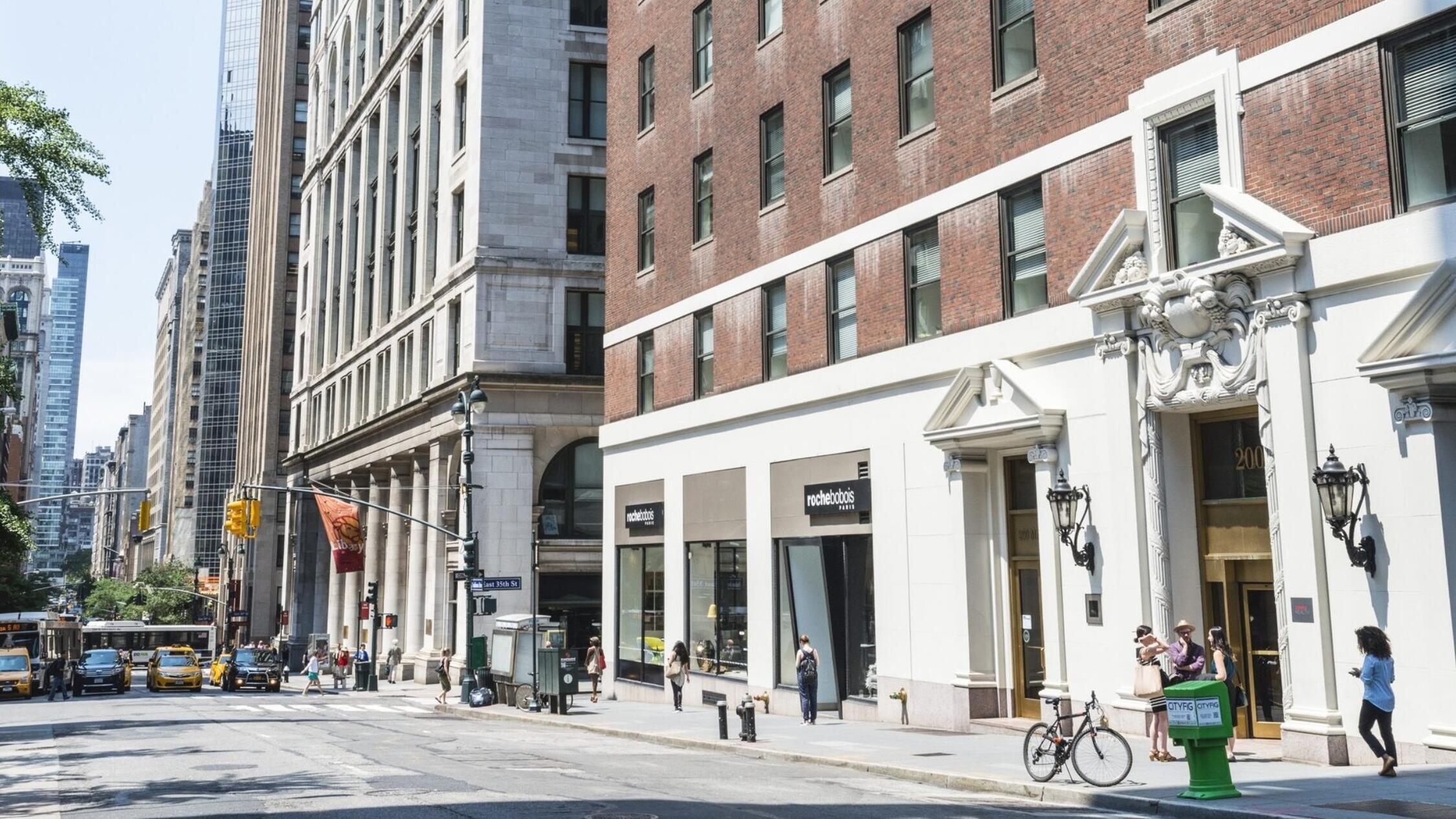 200 Madison exterior with pedestrians on sidewalk