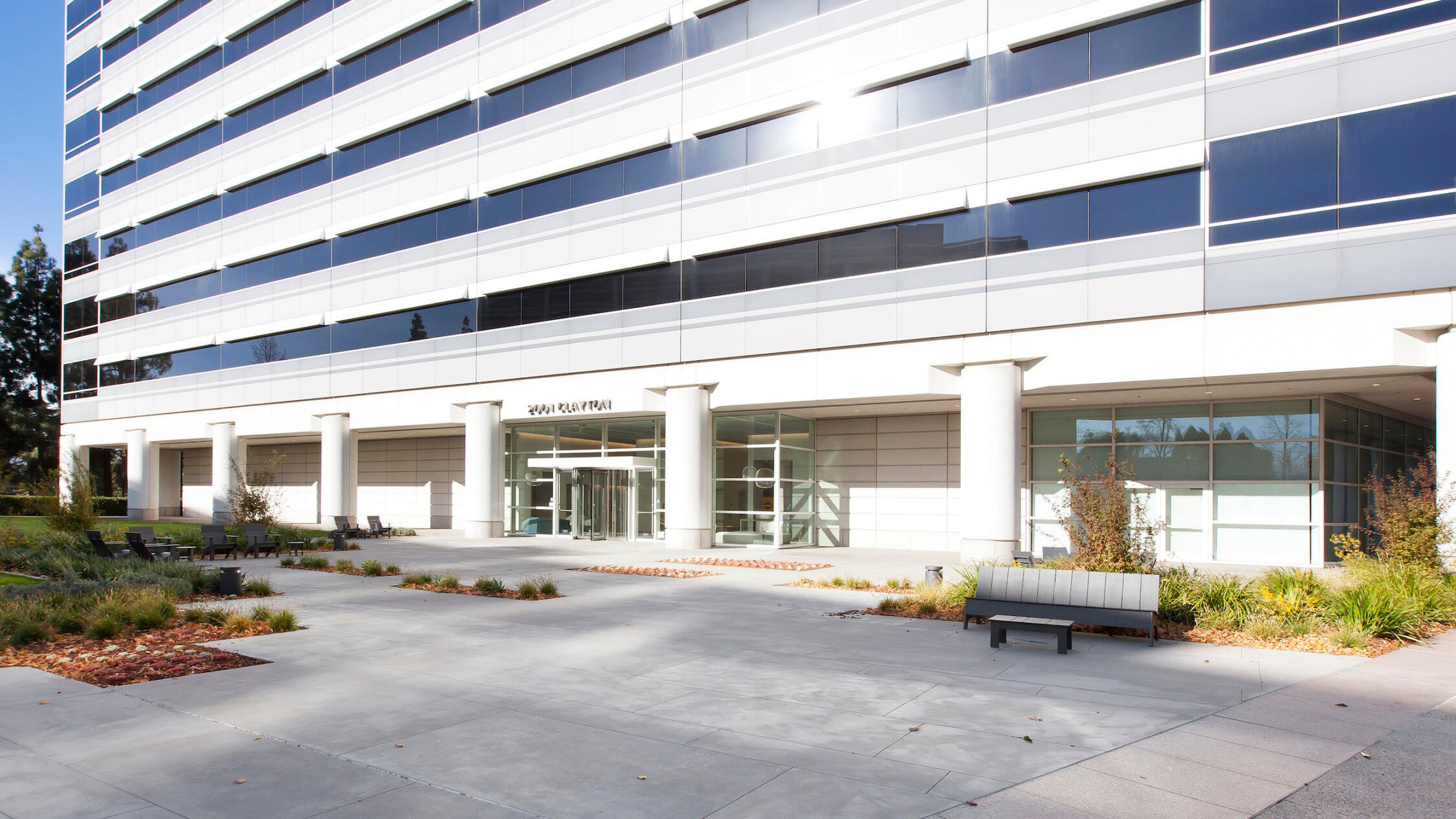 2001 Clayton building facade with courtyard leading to main entrance