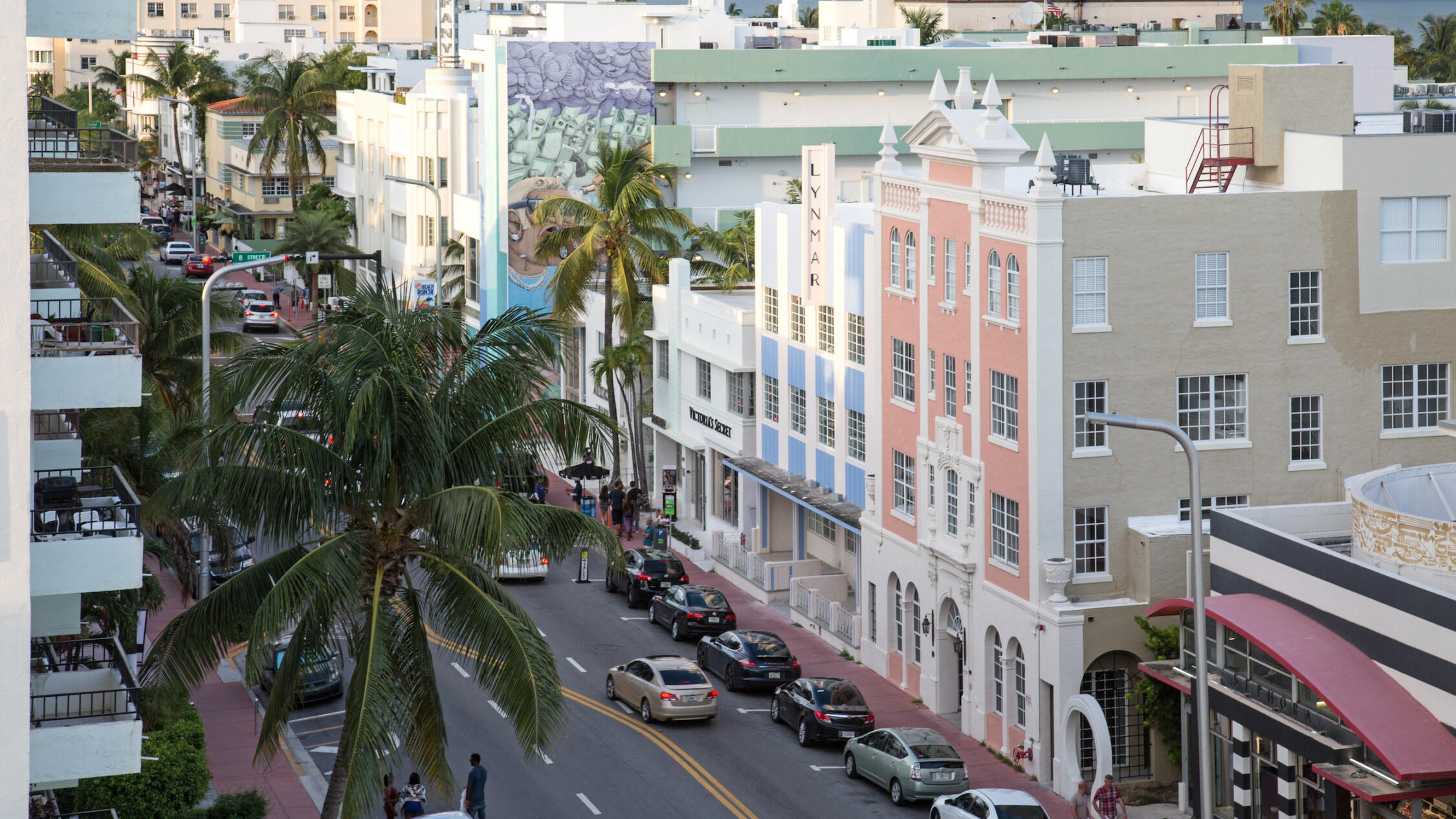 Elevated angle of Collins Avenue Collection in the late afternoon.