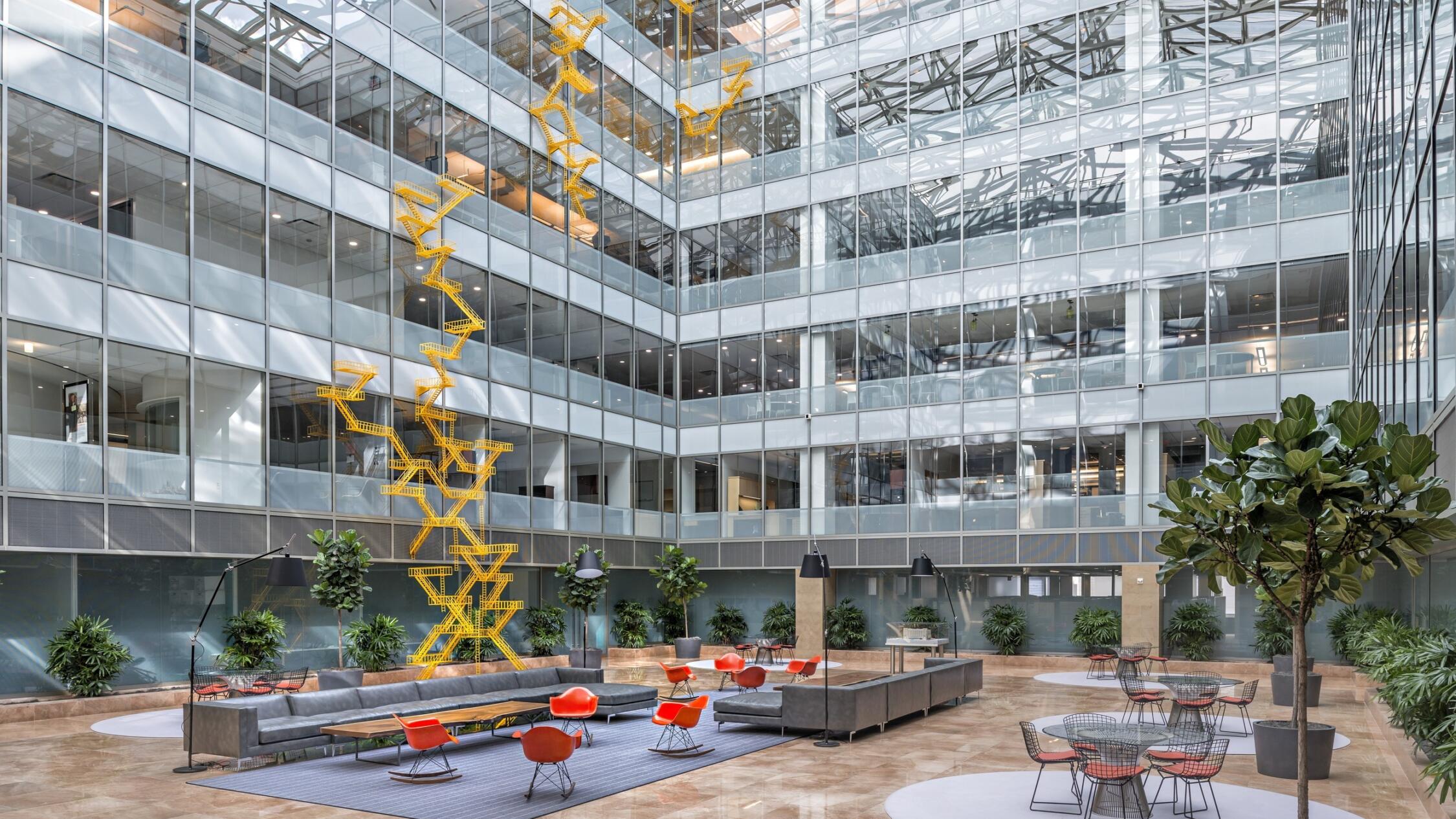 Interior glass atrium of One Metro Center