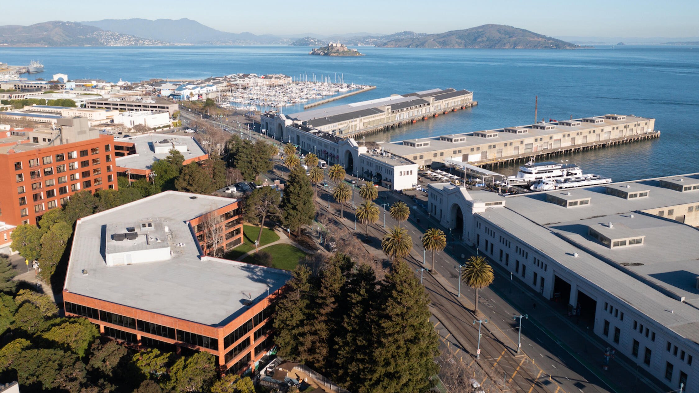 Waterfront Plaza with Alcatraz in the background