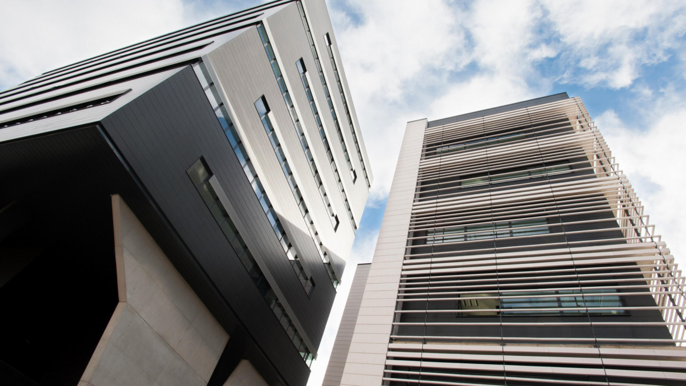 Cornerstone Business Park view of midrise towers looking up from ground level