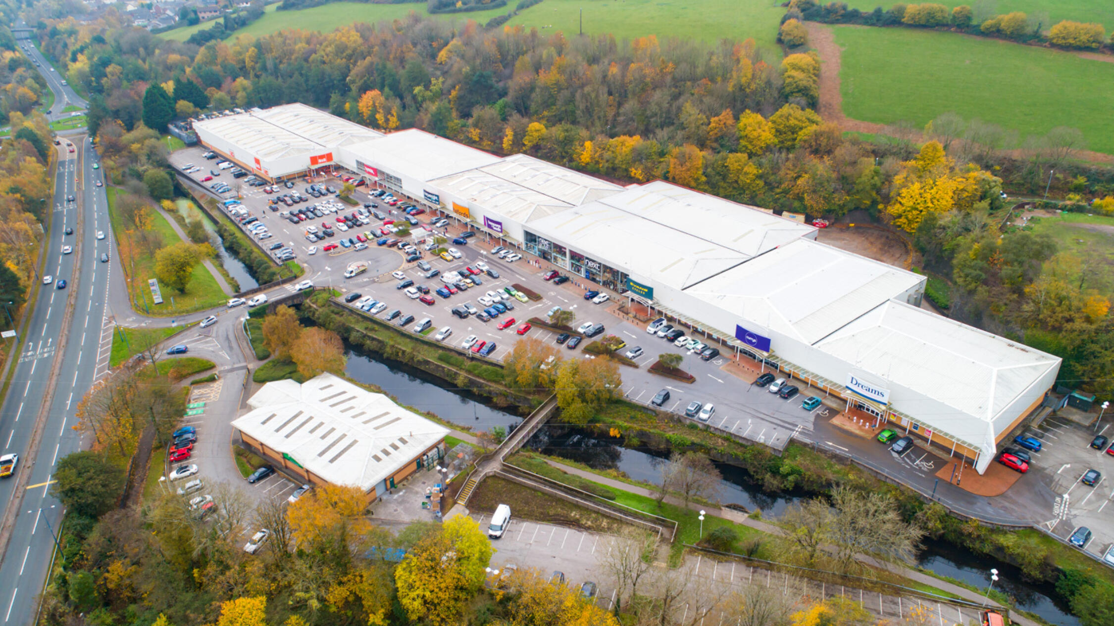 Aerial view of Cwmbran Retail Park