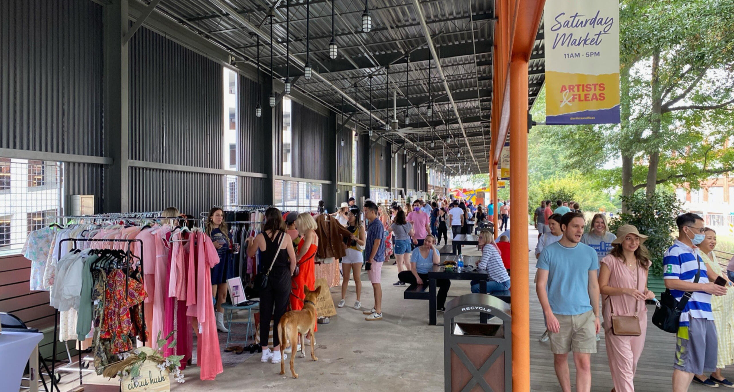 People shopping at the Artists & Fleas event in The Shed at Ponce City Market