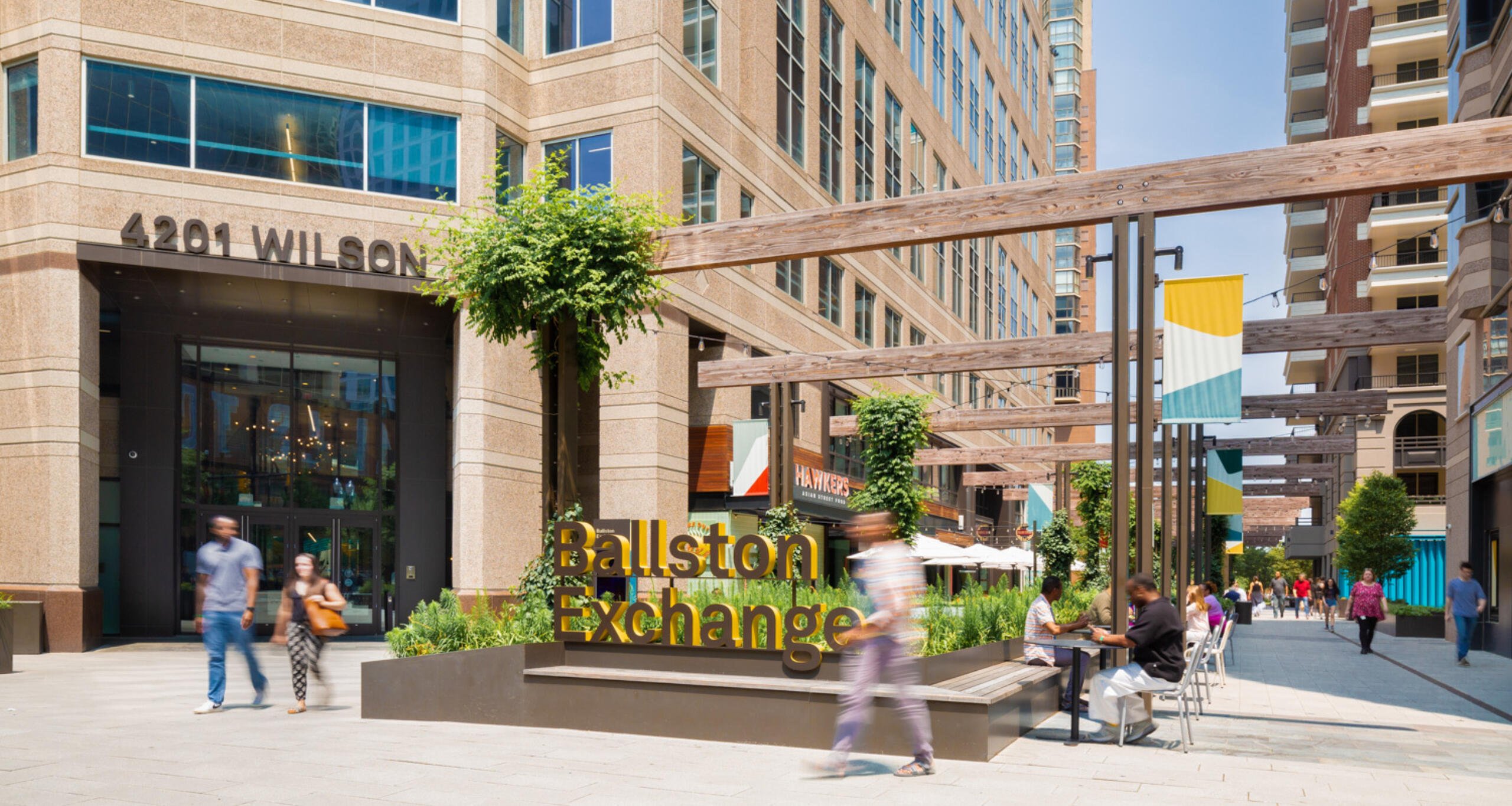 Ballston Exchange outdoor courtyard with pedestrians