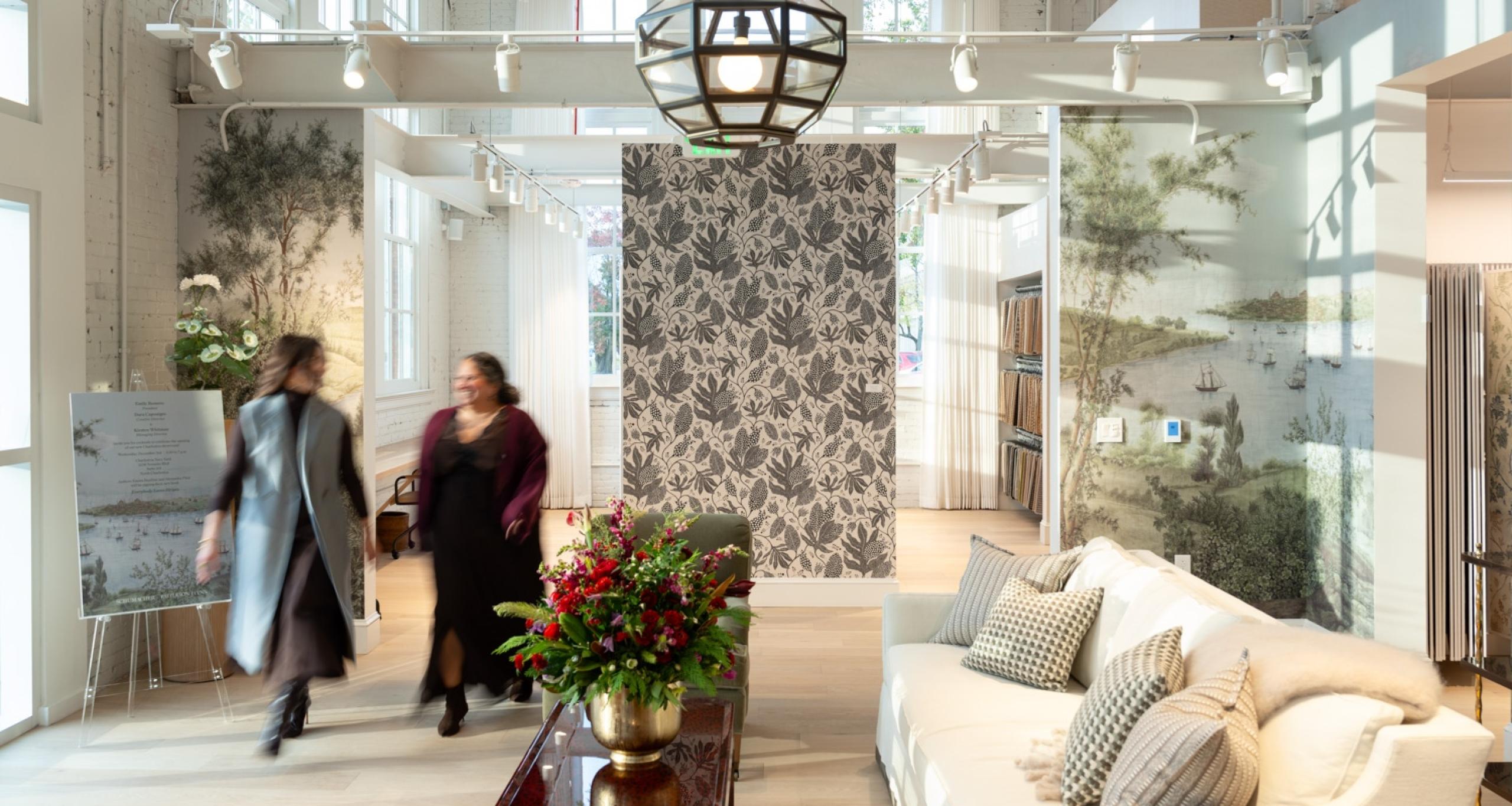 Visitors walking inside a showroom at Charleston Design District