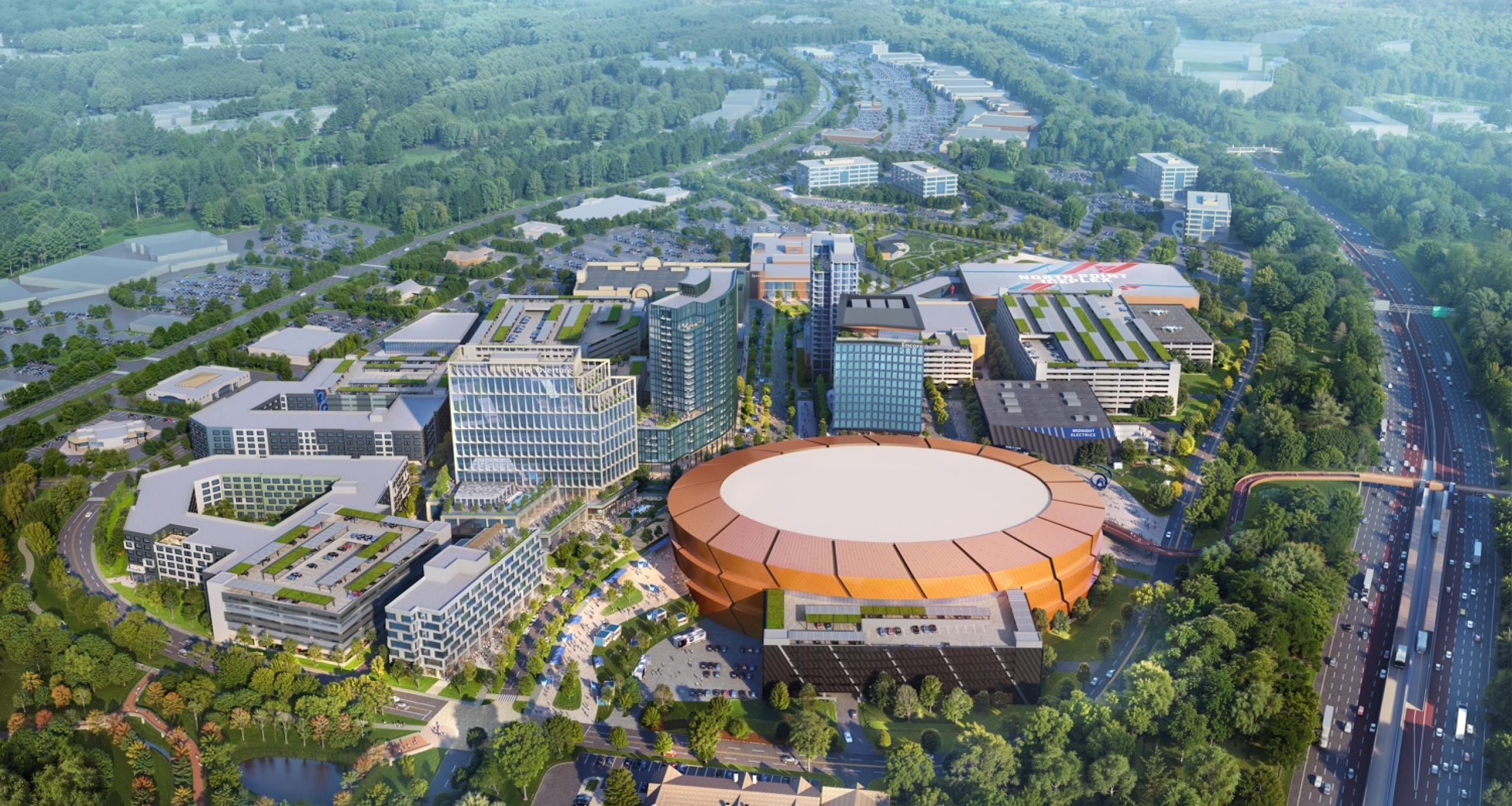 Rendering of an aerial view of North Point Mall