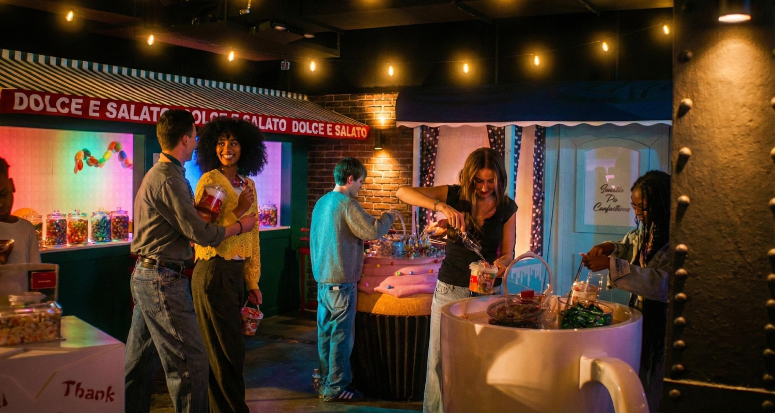 Guests explore tables full of candy at One times Square's iCandy