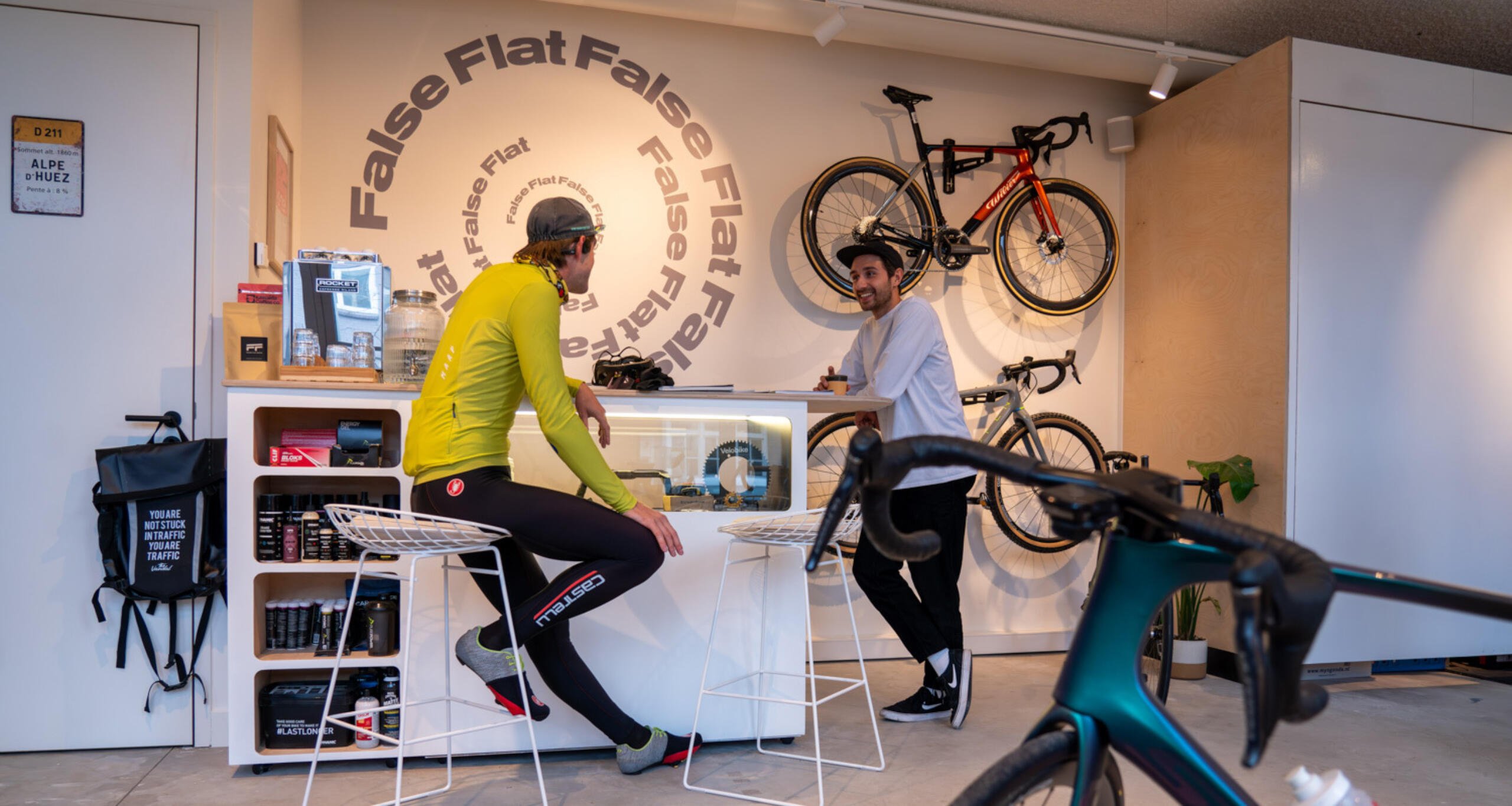 Customer and purveyor inside False Flat at Schinkel District