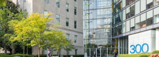 People walk outside America's Square entrance