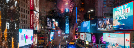 A view of One Times Square at midnight on New Years Eve