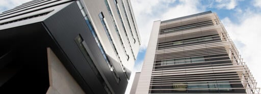 Cornerstone Business Park view of midrise towers looking up from ground level