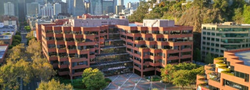 Levi's Plaza viewed from above at sunrise