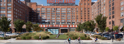 Cyclists in front of Ponce City Market