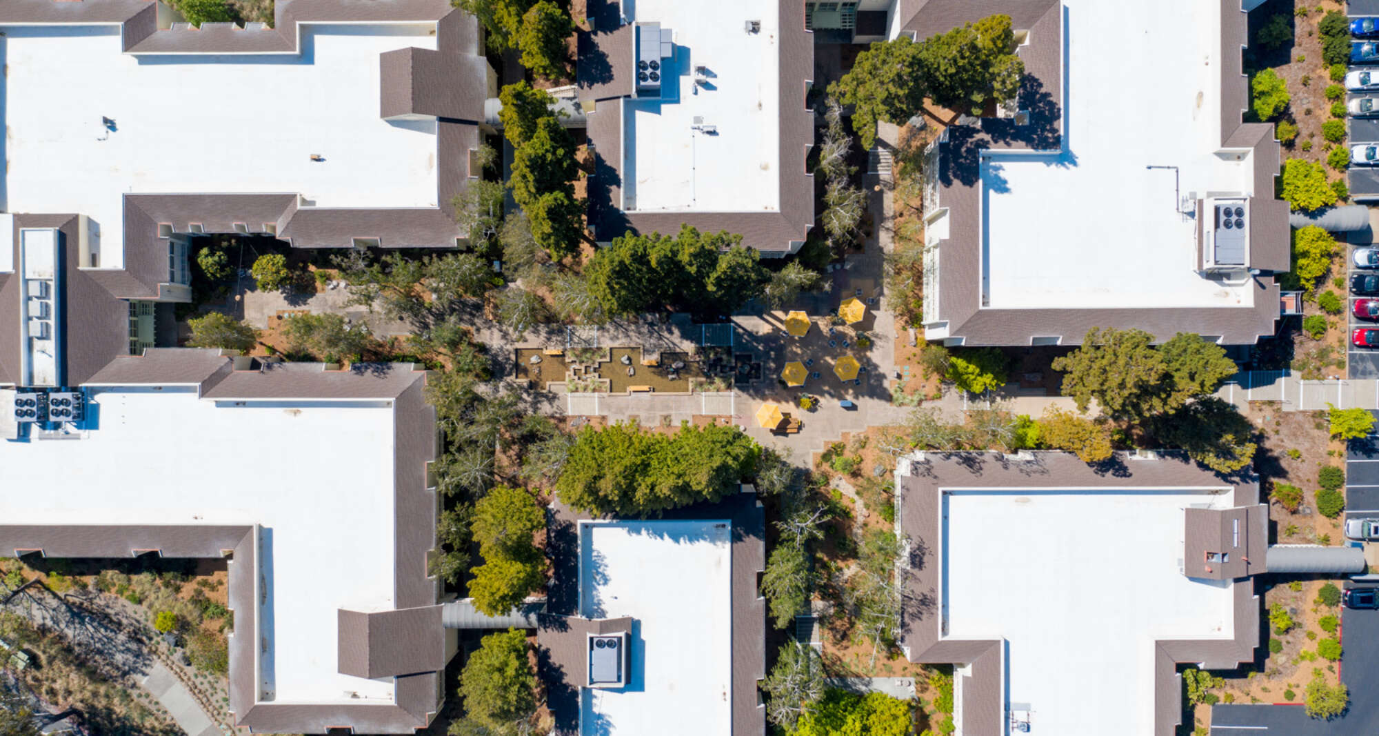 Aerial view of office rooftops