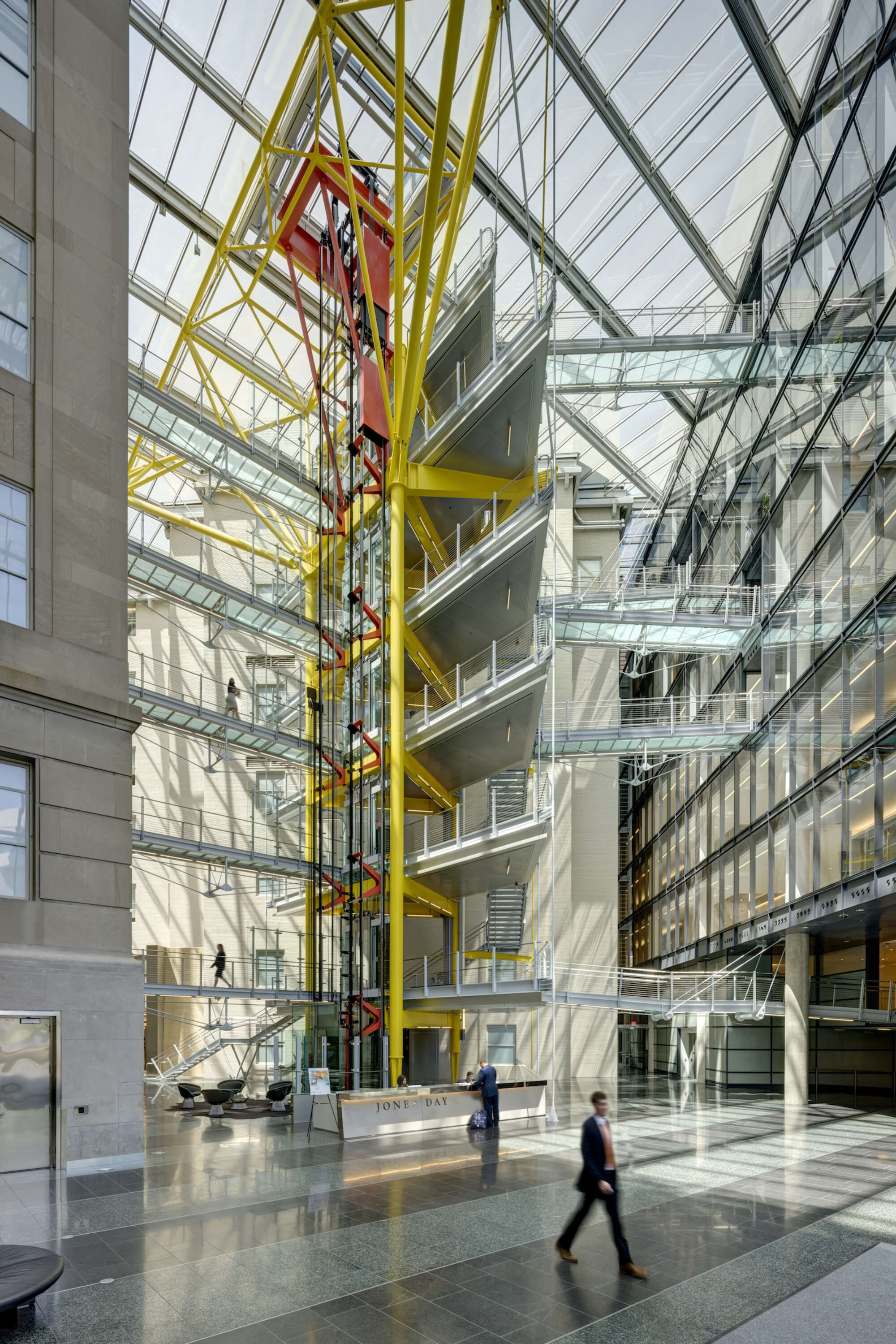 America's Square interior atrium with visitors walking around