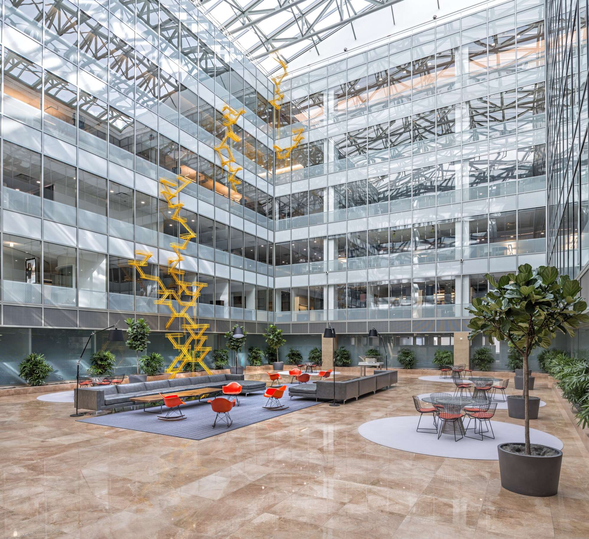 Interior glass atrium of One Metro Center