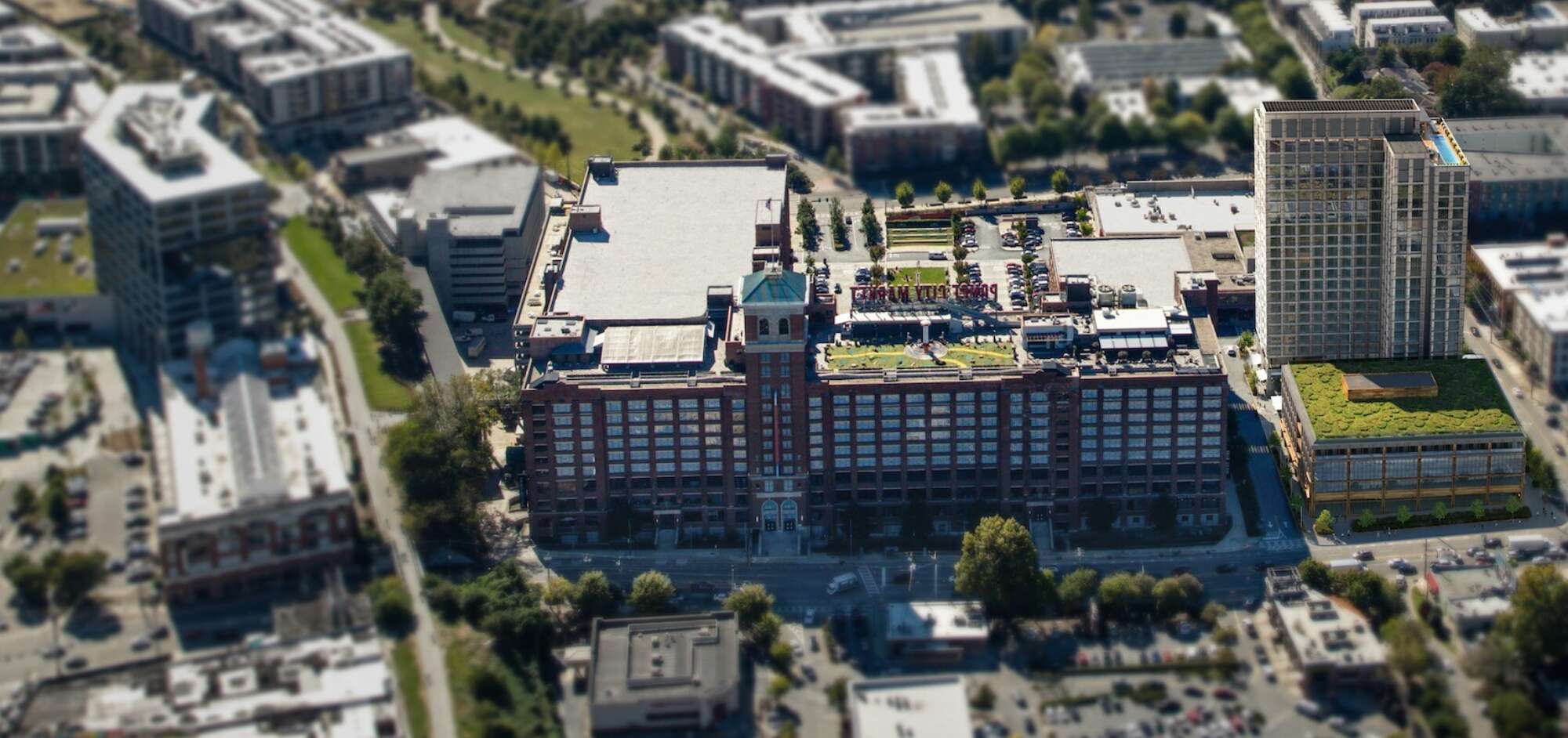 Aerial rendering of Ponce City Market and surrounding buildings