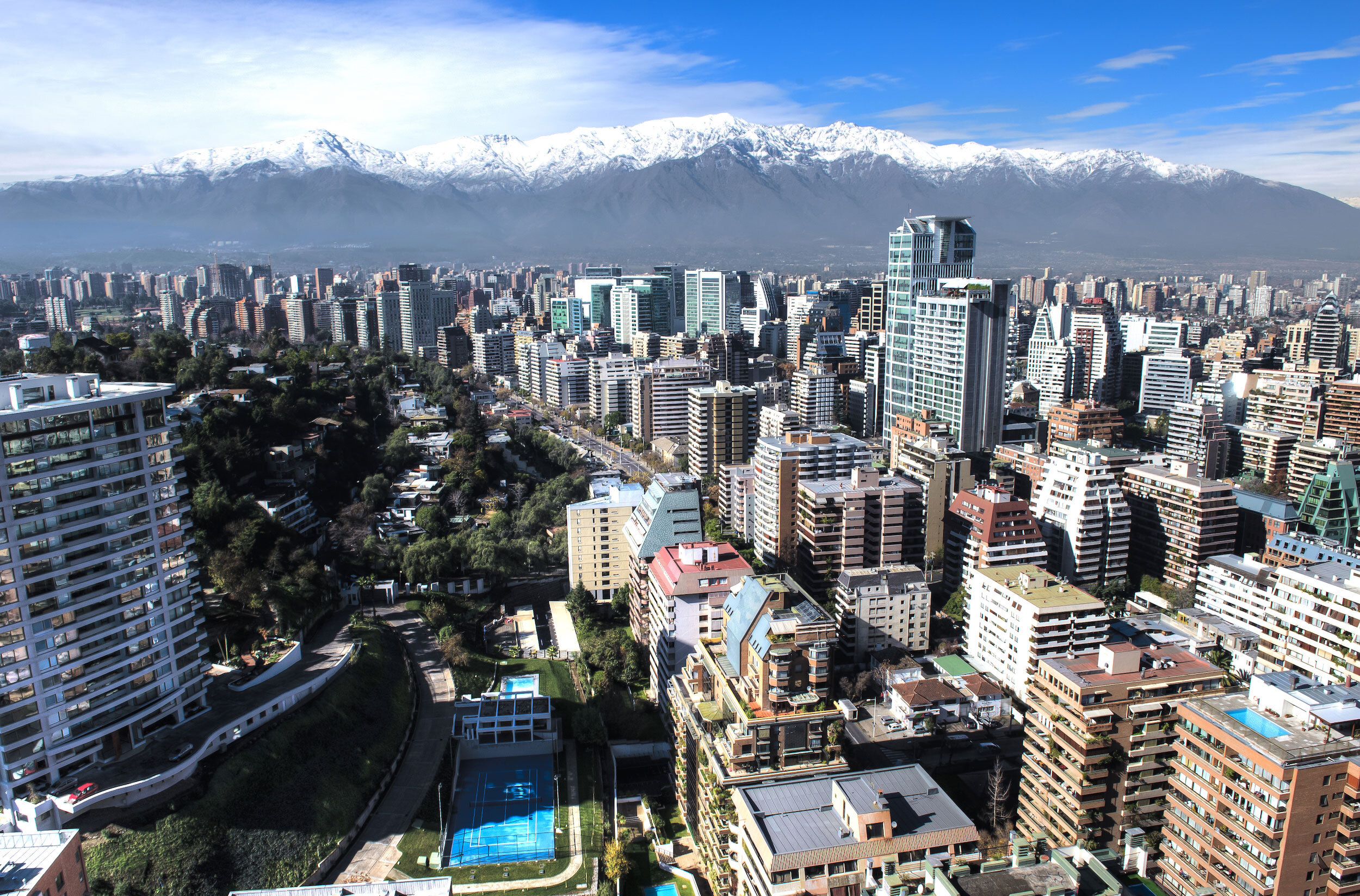 View of the expanse of Santiago, Chile under the Andes Mountains